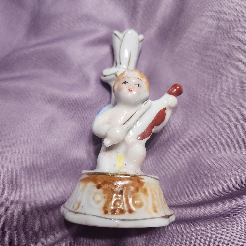 Vintage Occupied Japan Porcelain Angel Cherub with violin vase or candleholder